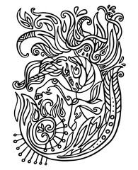 Vector doodle contour unicorn