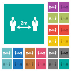 Social distancing 2 meters square flat multi colored icons