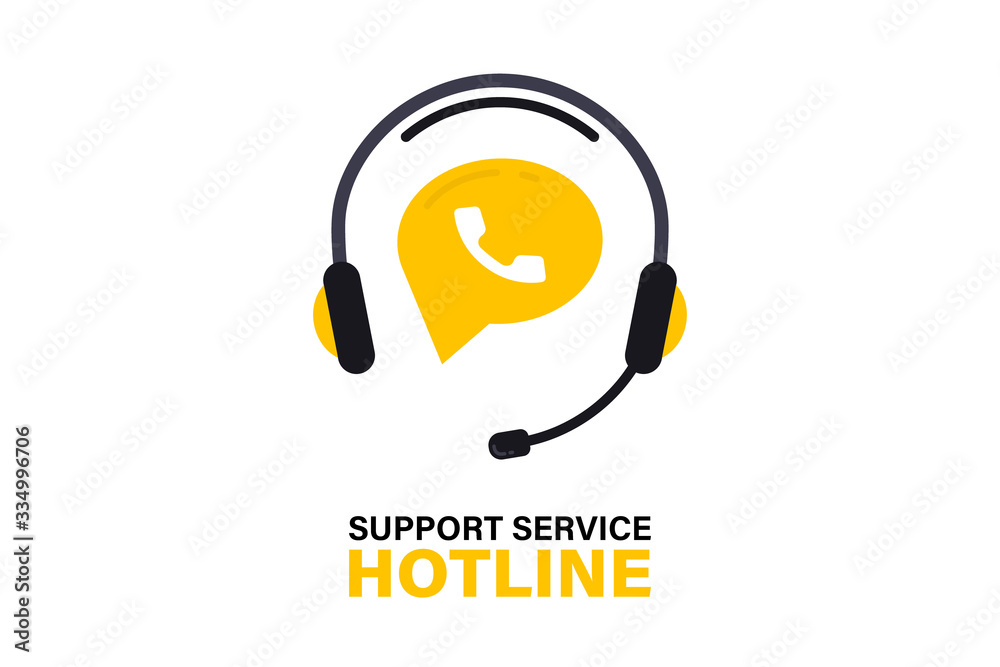 Poster hotline support service with headphones. call center, hotline concept of client network for ecommerc