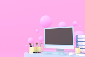 Abstractof laptop computer mock up pink color background. 3d render
