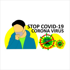 stop covid-19 corona virus, vector illustration of person wearing a mask.