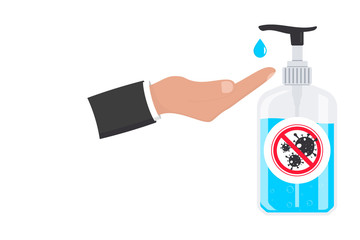 Hand sanitizers. Alcohol Gel Hand Sanitizer. Washing gel for kill most bacteria, fungi and stop some viruses such as coronavirus. Covid-19 spread prevention concept