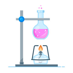 Vector flat Isolated illustration with flask and alcohol burner.