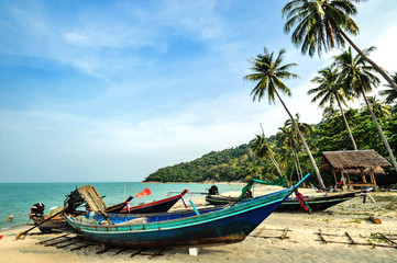 Naklejka na ściany i meble Coconut Beach on tropical sand in Krabi province thailand