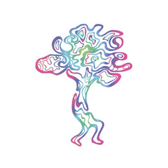 Fototapeta na wymiar Color illustration of a running tree with a spiral ornament. The roots of the feet.