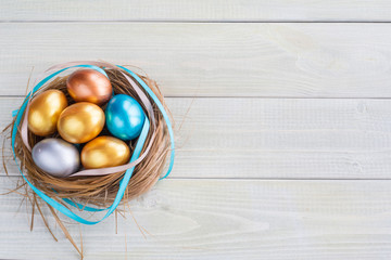 Decorated easter nest with eggs
