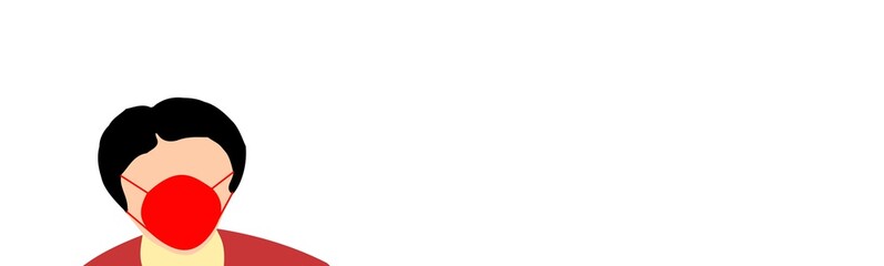 An illustration of a  person wearing a face mask standing with a gesture of raising hands