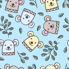Vector seamless pattern with hand drawn funny mice