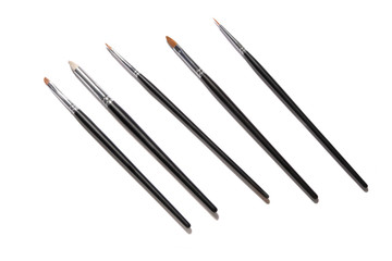 Set of Black Clean Professional Makeup Concealer Powder Blush Eye Shadow Brow Brushes with Black Handles Isolated on White Background