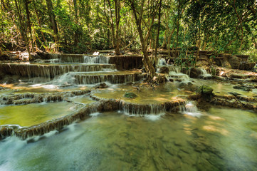 Fototapeta na wymiar Forest Stream and Waterfall Huay Mae Kamin National Park, Kanchanaburi, Thailand