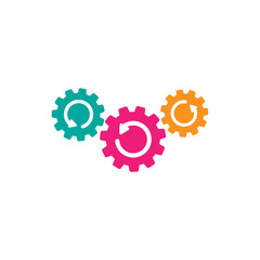 colorful gears with arrows. Flat icon isolated on white. Vector illustration for technology or innovation.
