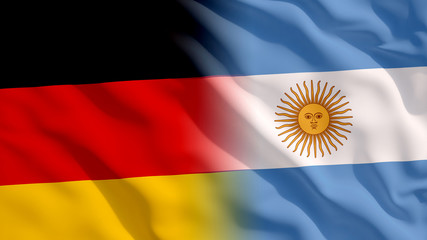 Waving Germany and Argentina National Flags with Fabric Texture