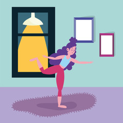 young woman practicing yoga activity sport exercise at home