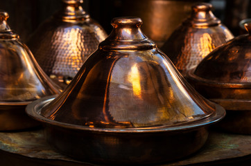 Traditional moroccan copper brass tagine (tajine).