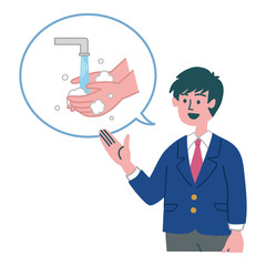 学生　男の子　手洗い　