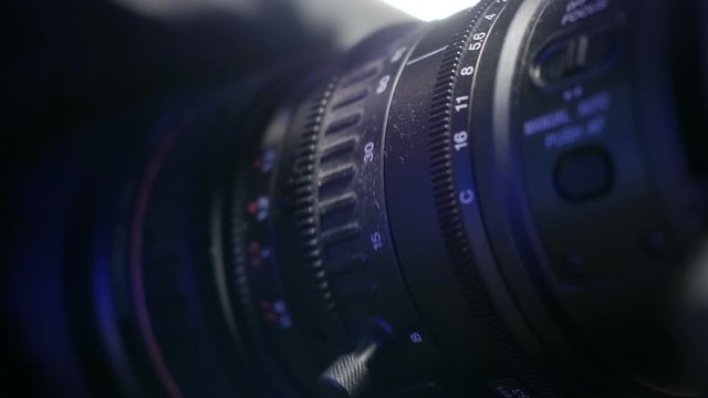 Camera and lens Zoom, close-up photo, Closeup shot of professional video camera