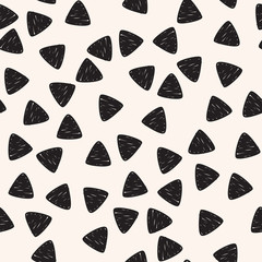 Seamless geometric pattern. Black hand drawn triangle background.