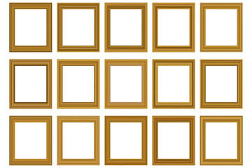 Big set of squared vintage gold frame for your design. Vintage cover. Place for text. Vintage antique beautiful rectangular frames. Template vector illustration.