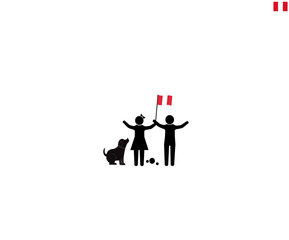 Peruvian children with national flag of peru, future of Peru concept, sign symbol background, vector illustration.