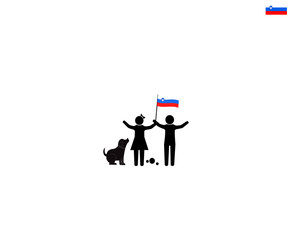 Slovene children with national flag of Slovenia, future of Slovenia concept, sign symbol background, vector illustration.