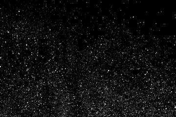 White Grainy Texture Isolated On Black Background. Dust Overlay. Light Coloured Noise Granules. Snow Vector Elements. Digitally Generated Image. Illustration, Eps 10.