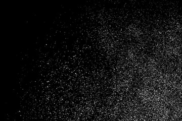 White Grainy Texture Isolated On Black Background. Dust Overlay. Light Coloured Noise Granules. Snow Vector Elements. Digitally Generated Image. Illustration, Eps 10.