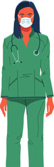 Woman doctor in a green medical suit