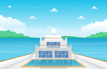 Fototapeta na wymiar Sea Ocean Landscape Swimming Pool on Cruise Ship Deck Illustration