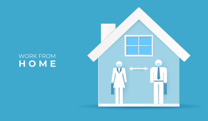 Social distancing and stay home. Work from home avoid spreading corona virus. paper art vector illustration.