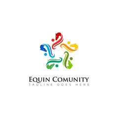 Fototapeta premium horse community logos, with abstract human hug the horse's head vector