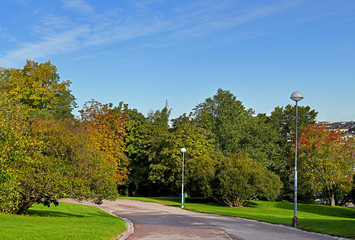 Empty Kaivopuisto, one of oldest and best known parks in central Helsinki. Finland