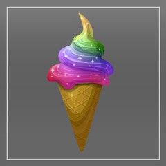 Cute vector multicolored ice cream in waffle cone