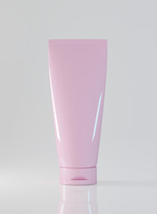 Blank pink pastel packaging tube for beauty spa medical skincare and cosmetic lotion bottle cream packaging product design mockup isolated on background with clipping path. 3d render