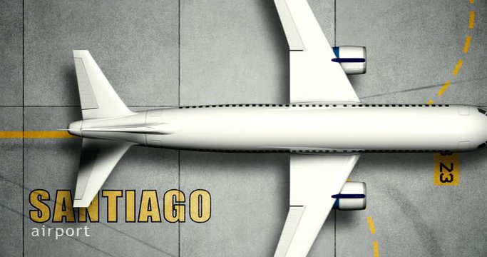 an airliner is taxiing on the tarmac at Santiago Airport