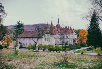 View of Shenborn castle (Beregvar, 1890 - 1895) in Carpaty Village, Western Ukraine, Europe....