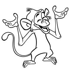 Cute cartoon monkey chimpanzee. Vector illustration of a monkey outlines. Design for coloring book