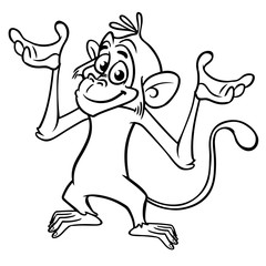 Cute cartoon monkey chimpanzee. Vector illustration of a monkey outlines. Design for coloring book