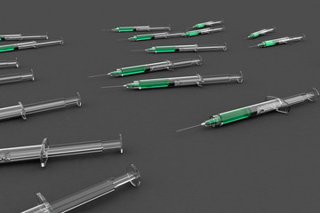 Many unsorted syringes