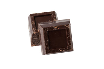 Black chocolate isolate on a white background close-up, copy space