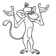 Cute cartoon monkey chimpanzee. Vector illustration of a monkey outlines. Design for coloring book