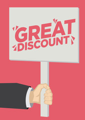 Retail Sale Great Discount promotion shoutout with a placard banner against a red background.