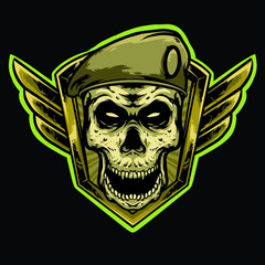 skull army with baret logo design mascot