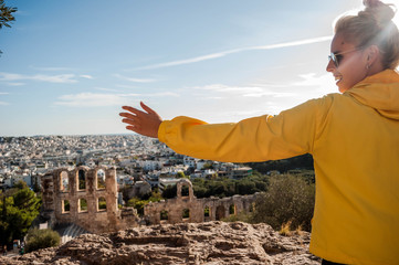 
model athens ruins yellow happiness