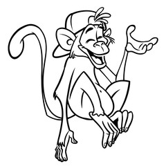 Cute cartoon monkey chimpanzee. Vector illustration of a monkey outlines. Design for coloring book