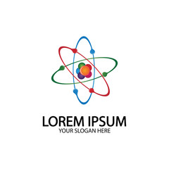Atom Icon. Science sign. Atom logo. Atomic symbol. Nuclear icon. Electrons and protons. Atom, icon, proton, vector, electron, quantum, ellipse, medicine, abstract, atomic, biology