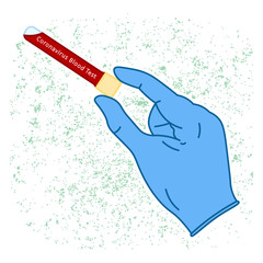 concept of coronavirus blood test with hand in medical glove, COVID-19 quarantine, editable vector illustration