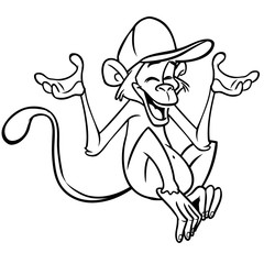 Cute cartoon monkey chimpanzee. Vector illustration of a monkey outlines. Design for coloring book
