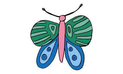Beautiful colorful butterfly isolated on a white background. Hand drawing line vector sketch