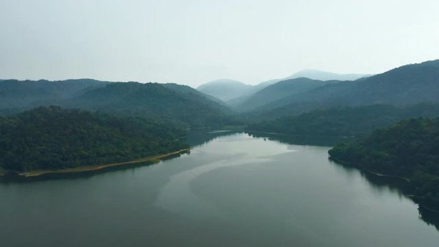 4K Aerial Calming View of Batu Dam (Empangan Batu) in Selangor, Malaysia. A Water Reservoir for Klang Valley
