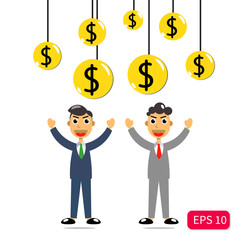 vector graphic flat design young business people earn lots of money